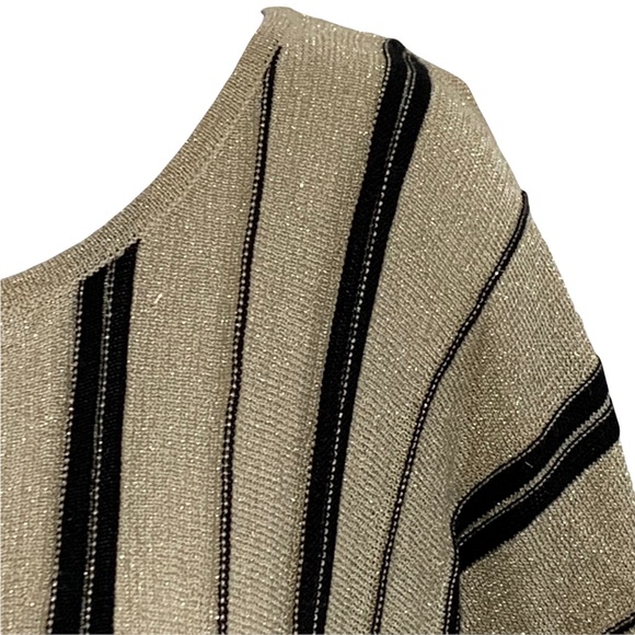 Cache Sparkly Gold Black Stripe Sweater Sleeveless Sexy Open Lattice Back - Picture 2 of 7